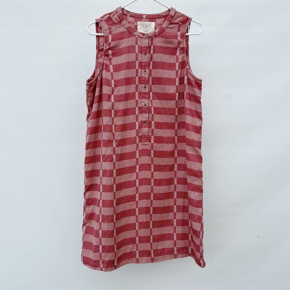 LOFT Sleeveless Mini Dress in Red Check Stripe